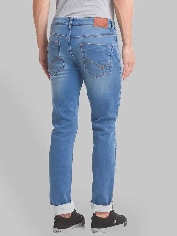 Men Blue Slim Fit Plain Cotton Blend Jeans - Image 4