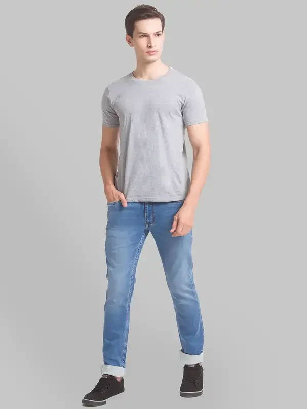 Men Blue Slim Fit Plain Cotton Blend Jeans - Image 5