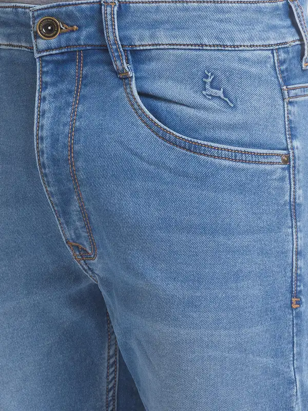 Men Blue Slim Fit Plain Cotton Blend Jeans - Image 6