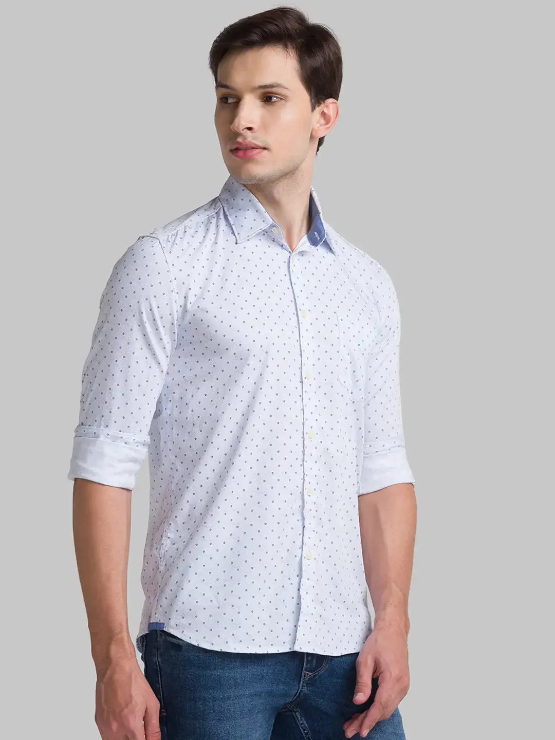 Men Blue Slim Fit Print Bamboo Microfiber Blend Full Sleeve Shirts - Image 2