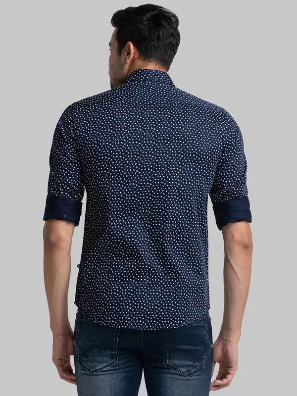 Men Blue Slim Fit Print Cotton Blend Full Sleeve Shirts - Image 4