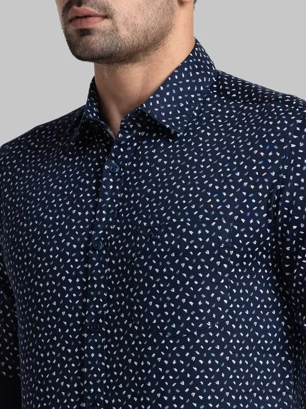Men Blue Slim Fit Print Cotton Blend Full Sleeve Shirts - Image 6