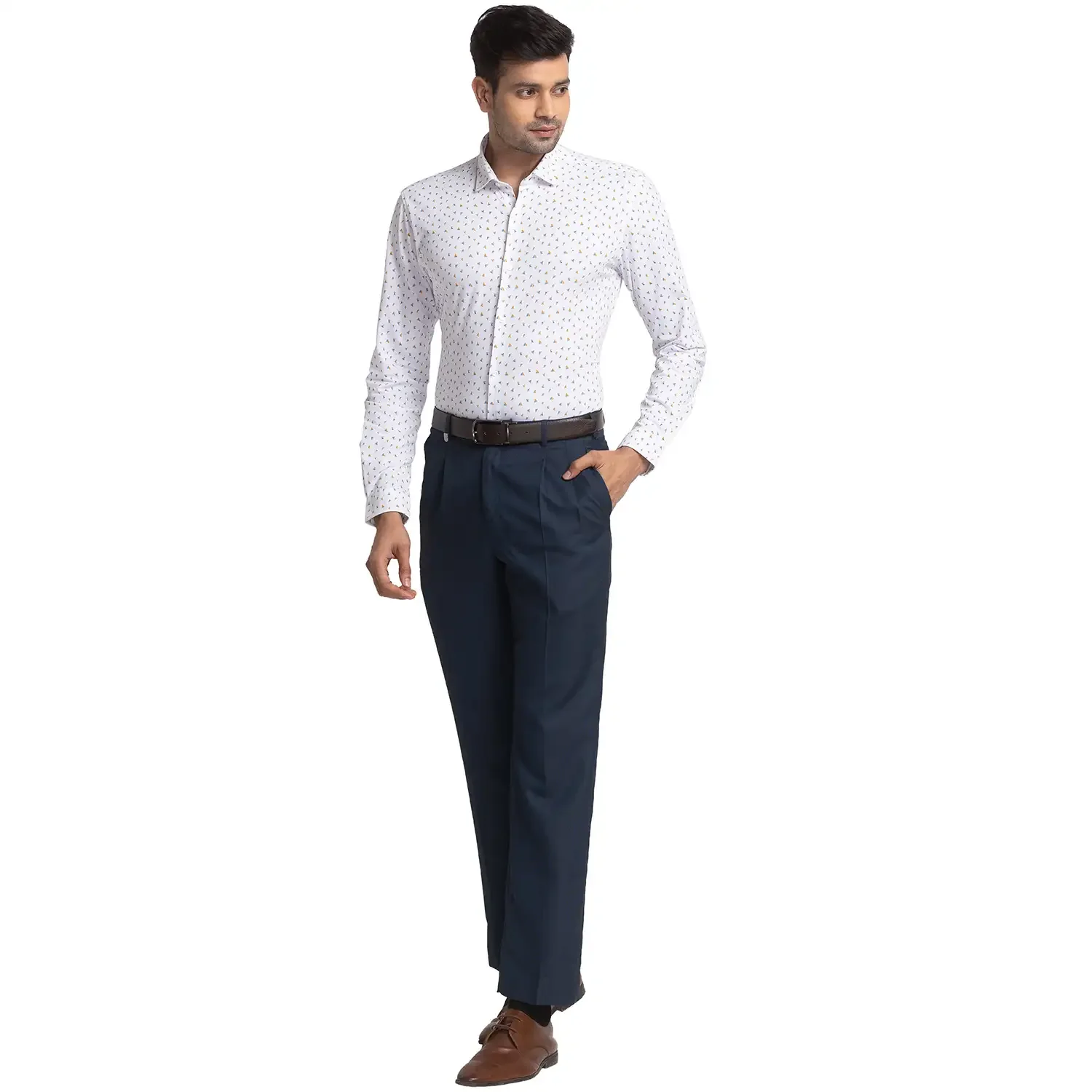 Park Avenue Men White Printed Slim Fit Cotton Blend Formal Shirt - Image 5
