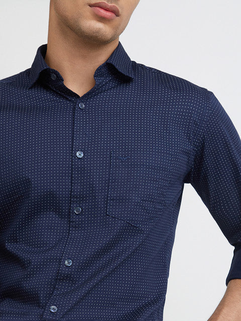 Men Blue Slim Fit Print Cotton Cut Away Collar Shirts - Image 6