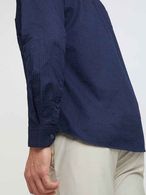 Men Blue Slim Fit Print Cotton Cut Away Collar Shirts - Image 7