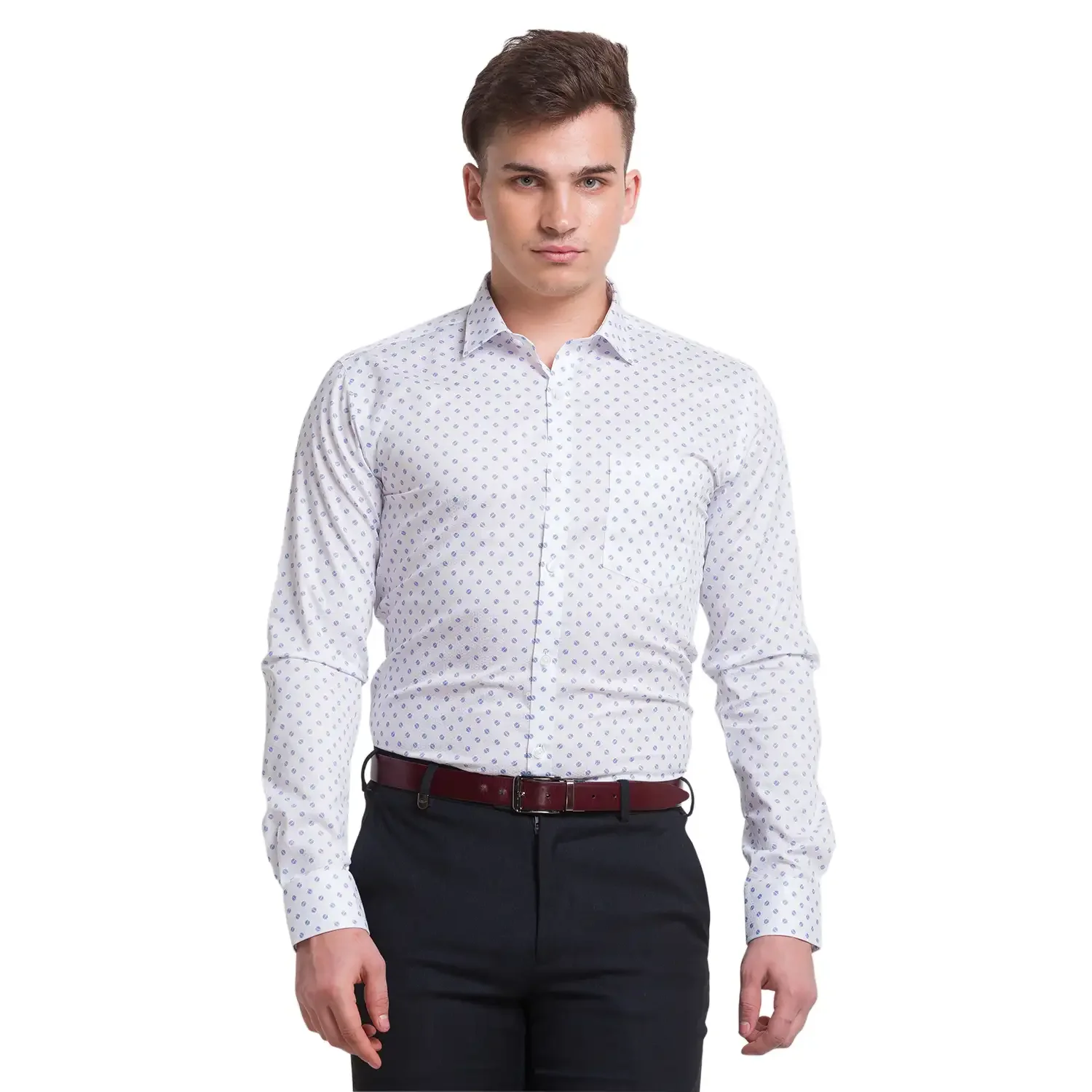 Park Avenue Men White Printed Slim Fit Cotton Formal Shirt