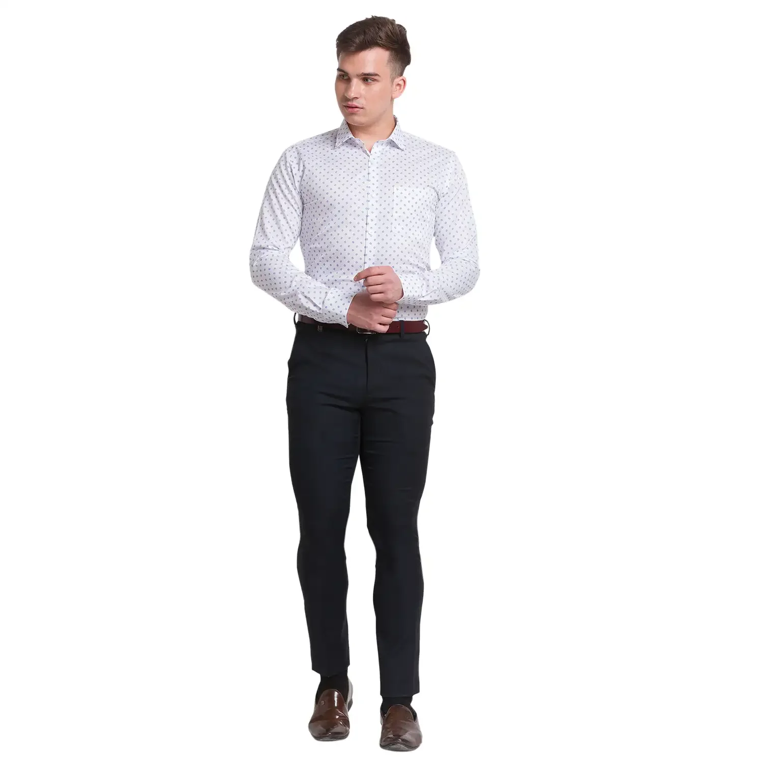 Park Avenue Men White Printed Slim Fit Cotton Formal Shirt - Image 5