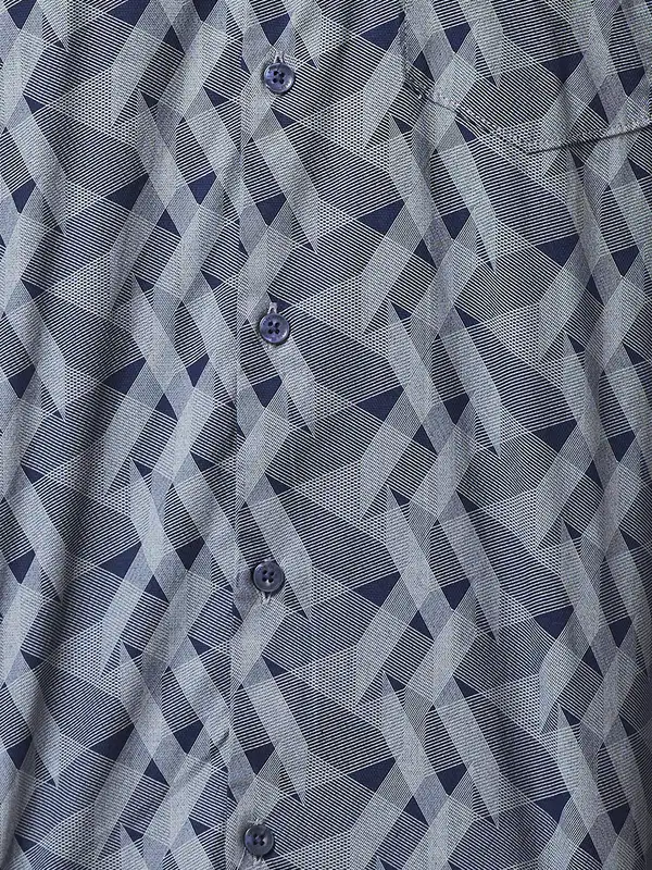 Men Blue Slim Fit Print Cotton Cut Away Collar Shirts - Image 7