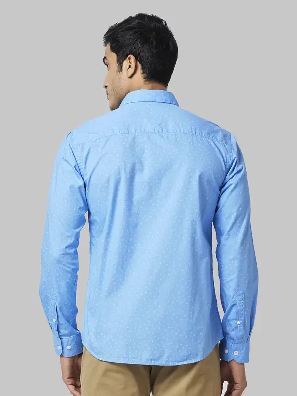 Men Blue Slim Fit Print Cotton Cut Away Collar Shirts - Image 4