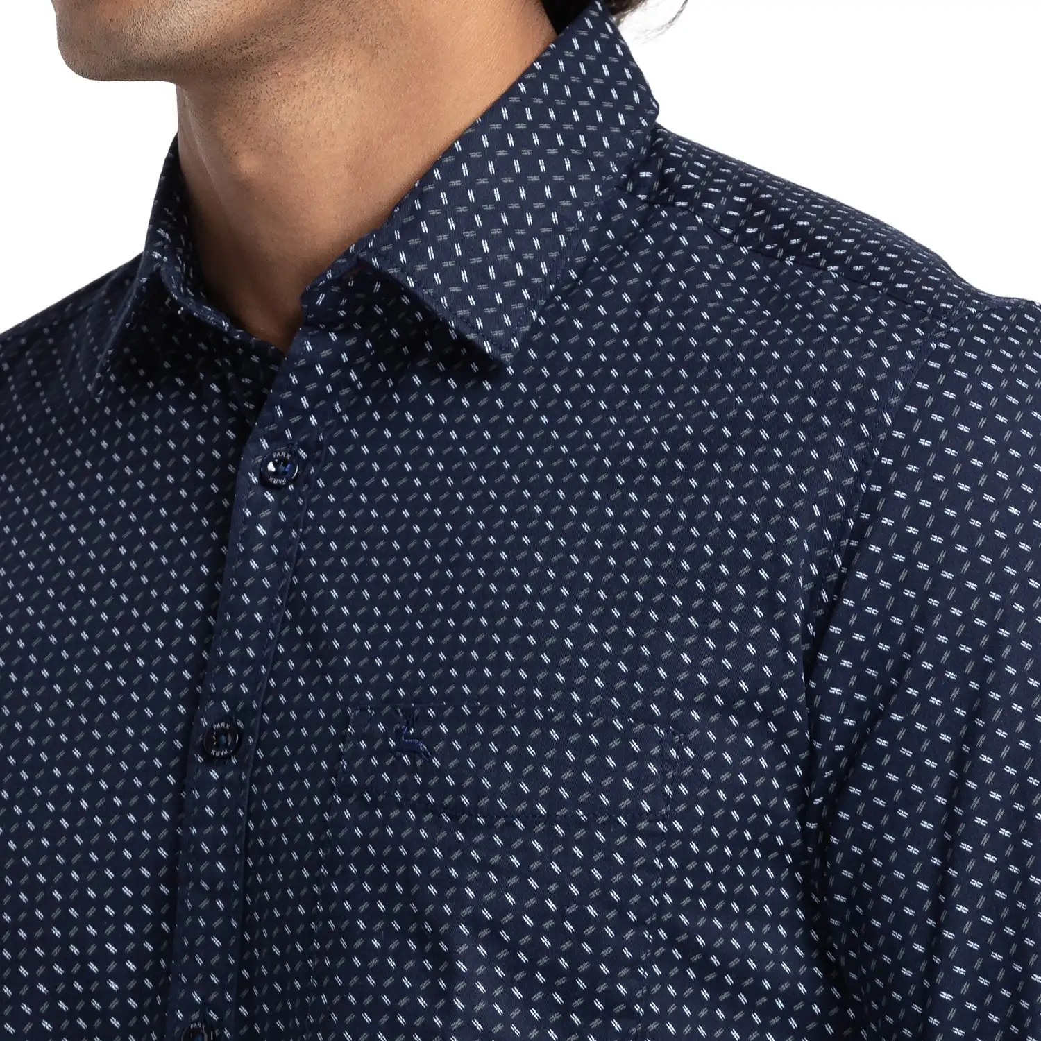 Men Blue Slim Fit Print Cotton Full Sleeve Cutway Collar Shirts - Image 6