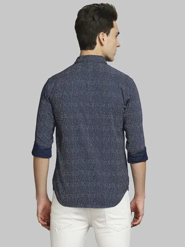 Men Blue Slim Fit Print Cotton Full Sleeve Regular Collar Shirts - Image 4