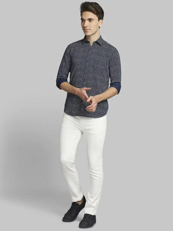 Men Blue Slim Fit Print Cotton Full Sleeve Regular Collar Shirts - Image 5