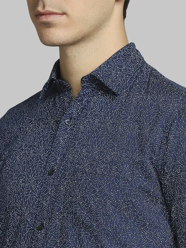 Men Blue Slim Fit Print Cotton Full Sleeve Regular Collar Shirts - Image 6