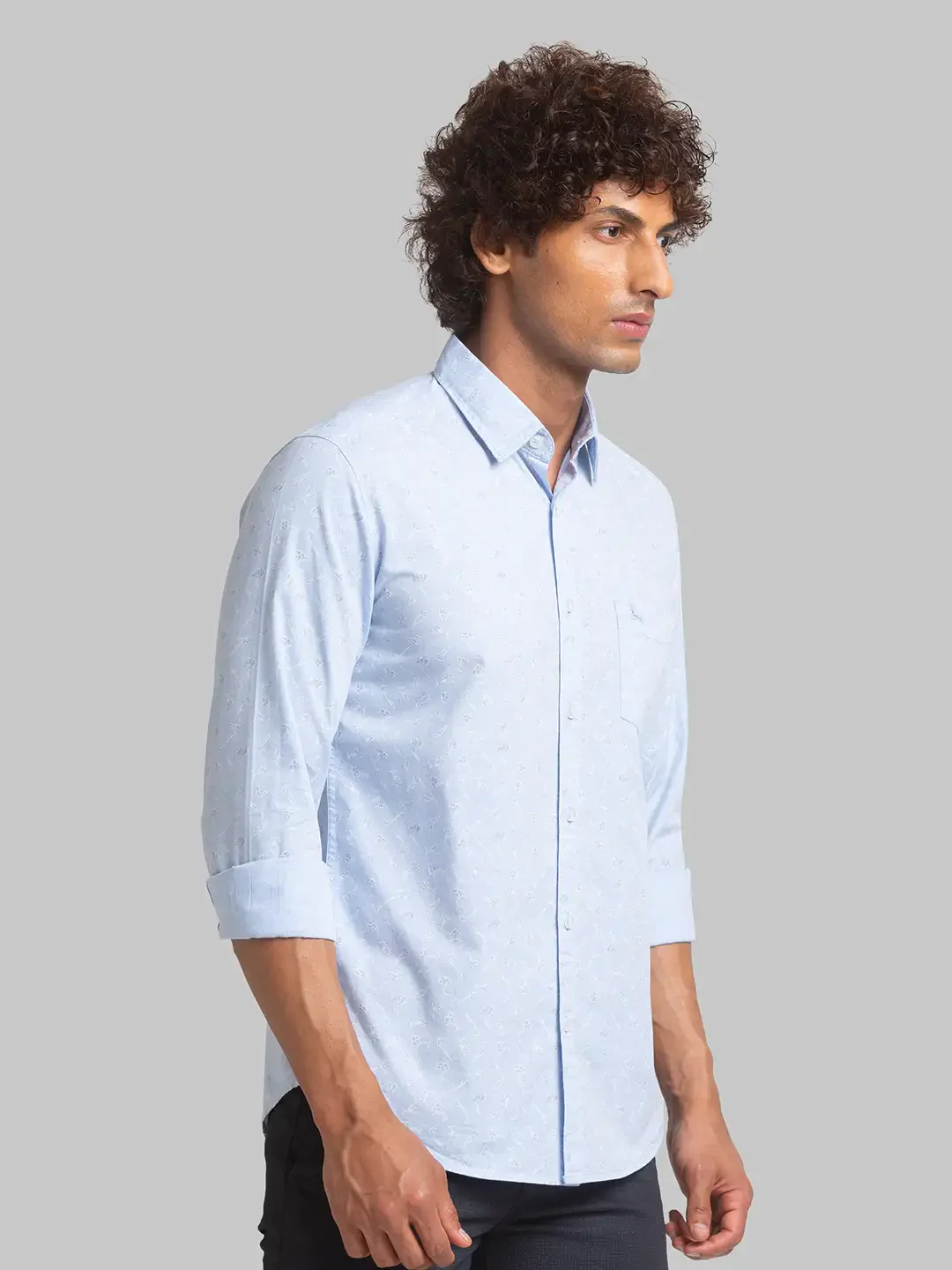 Men Blue Slim Fit Print Cotton Full Sleeve Shirts - Image 2