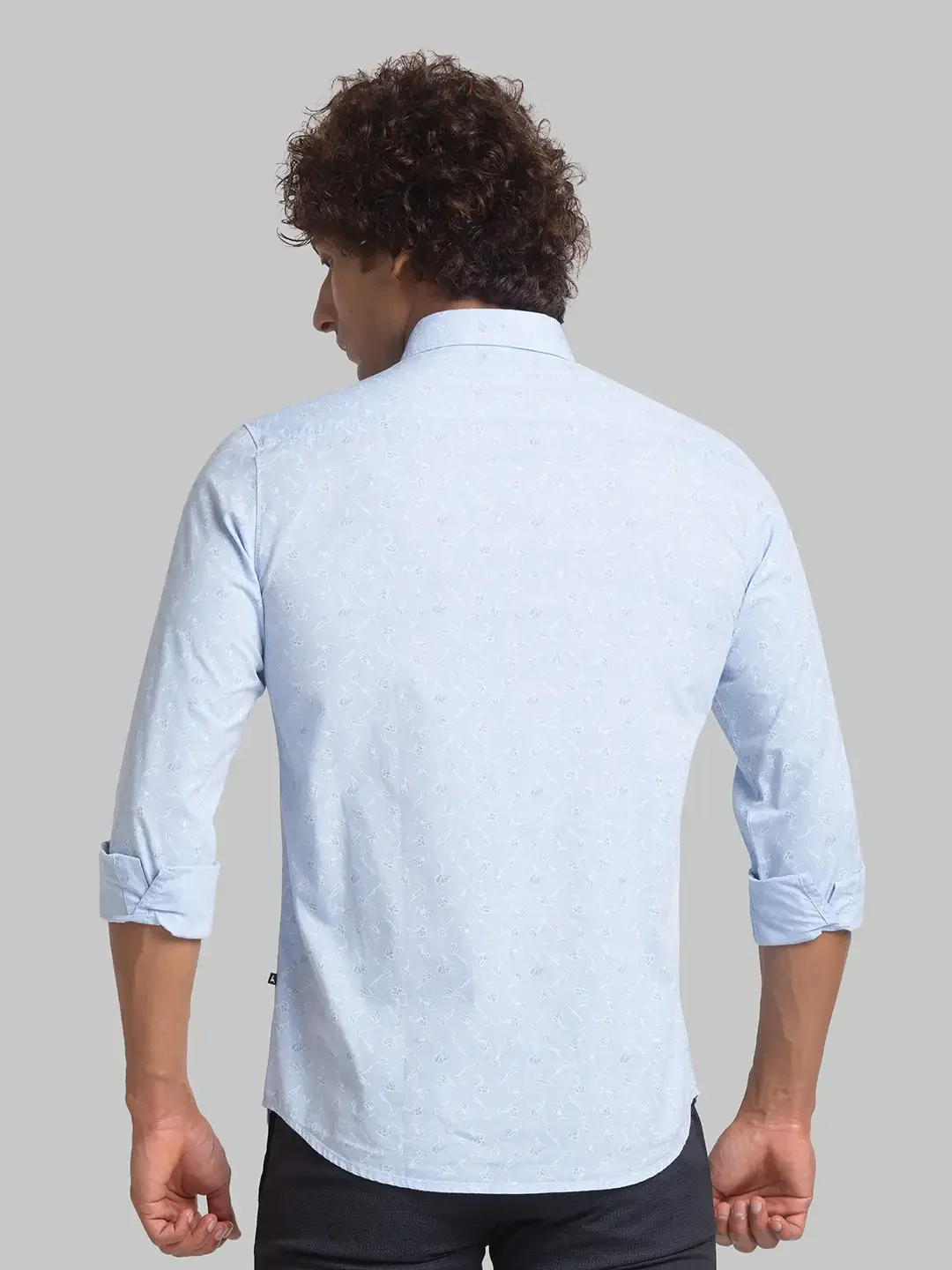 Men Blue Slim Fit Print Cotton Full Sleeve Shirts - Image 4