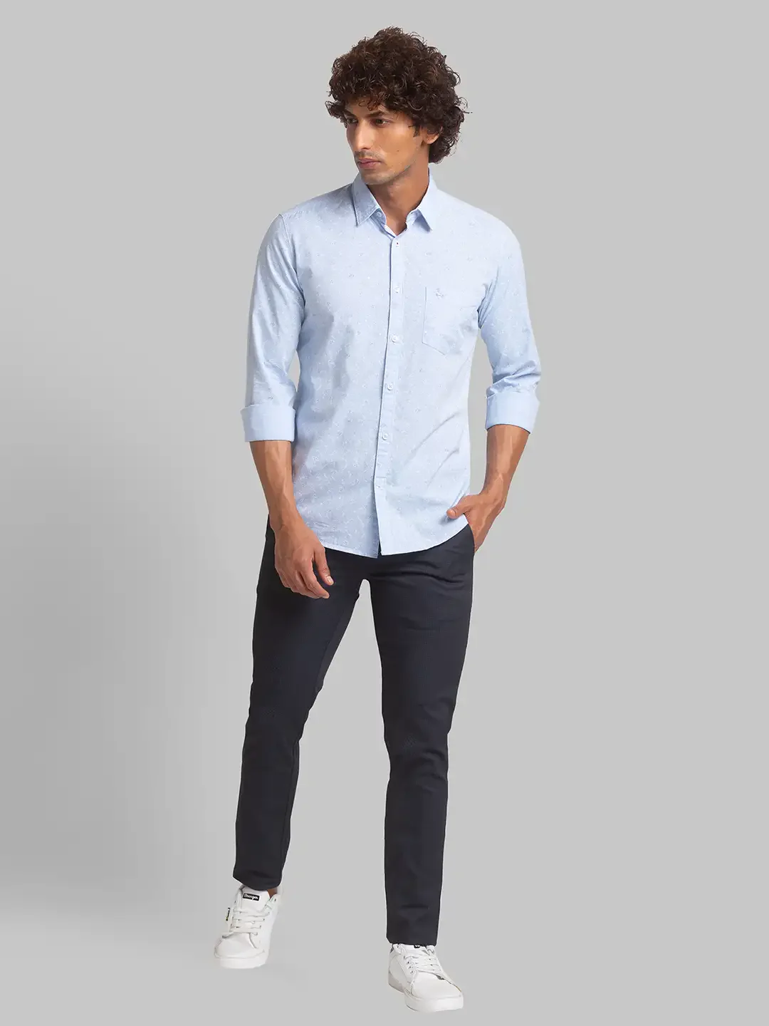 Men Blue Slim Fit Print Cotton Full Sleeve Shirts - Image 5