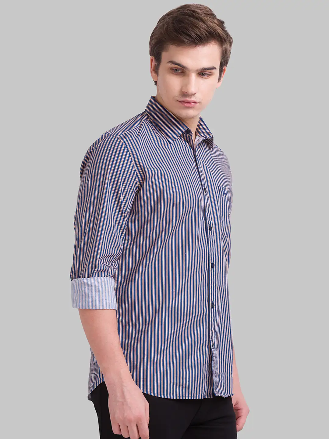 Men Blue Slim Fit Print Cotton Full Sleeve Shirts - Image 2