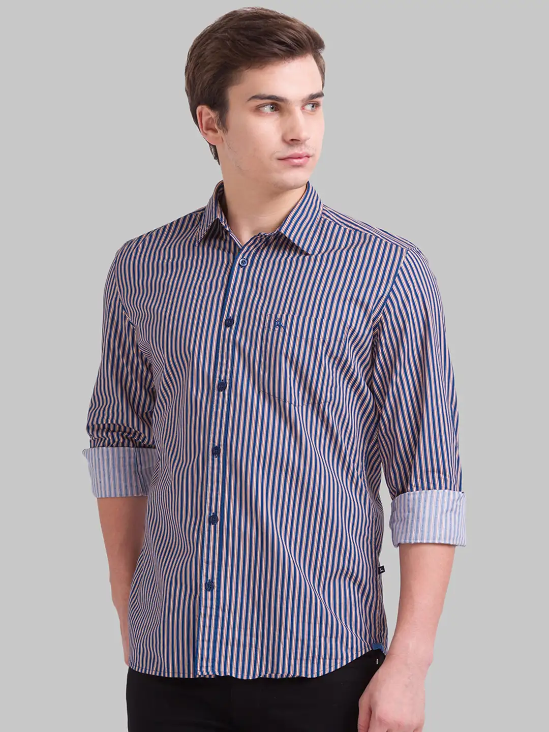 Men Blue Slim Fit Print Cotton Full Sleeve Shirts - Image 3