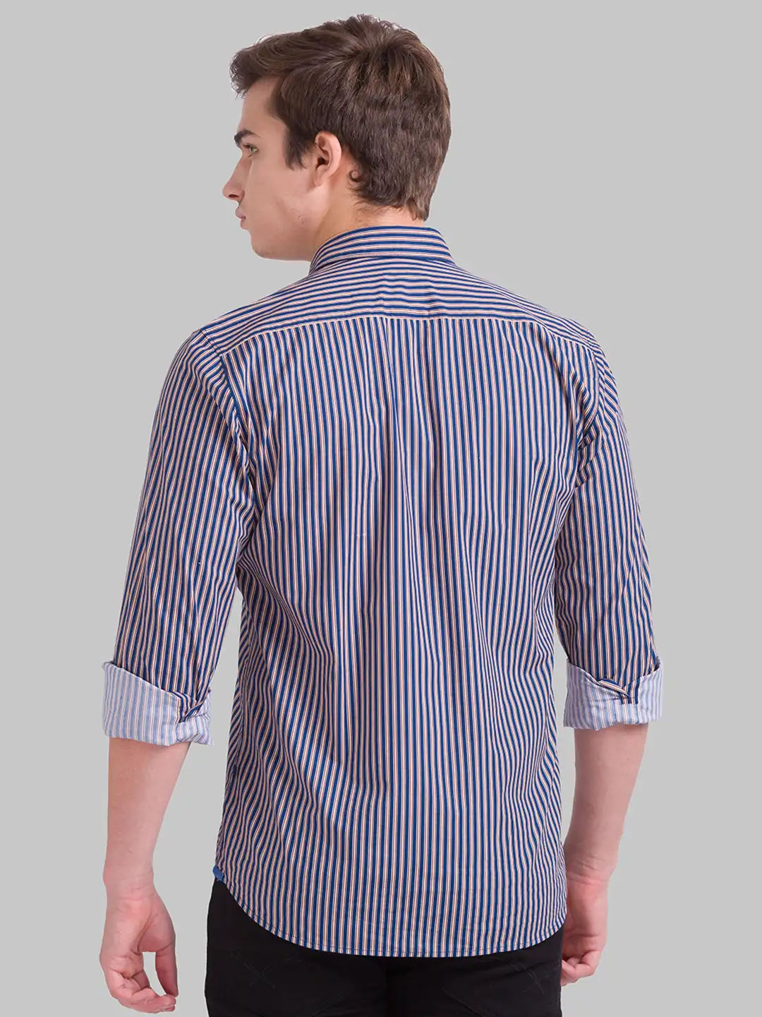 Men Blue Slim Fit Print Cotton Full Sleeve Shirts - Image 4