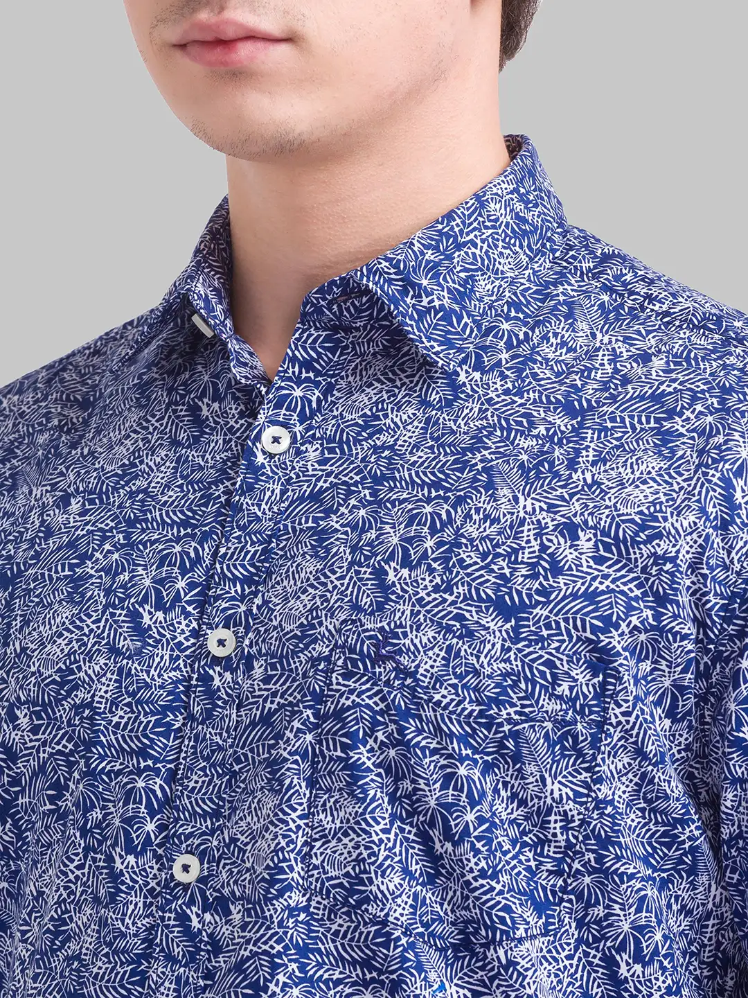 Men Blue Slim Fit Print Cotton Full Sleeve Shirts - Image 6