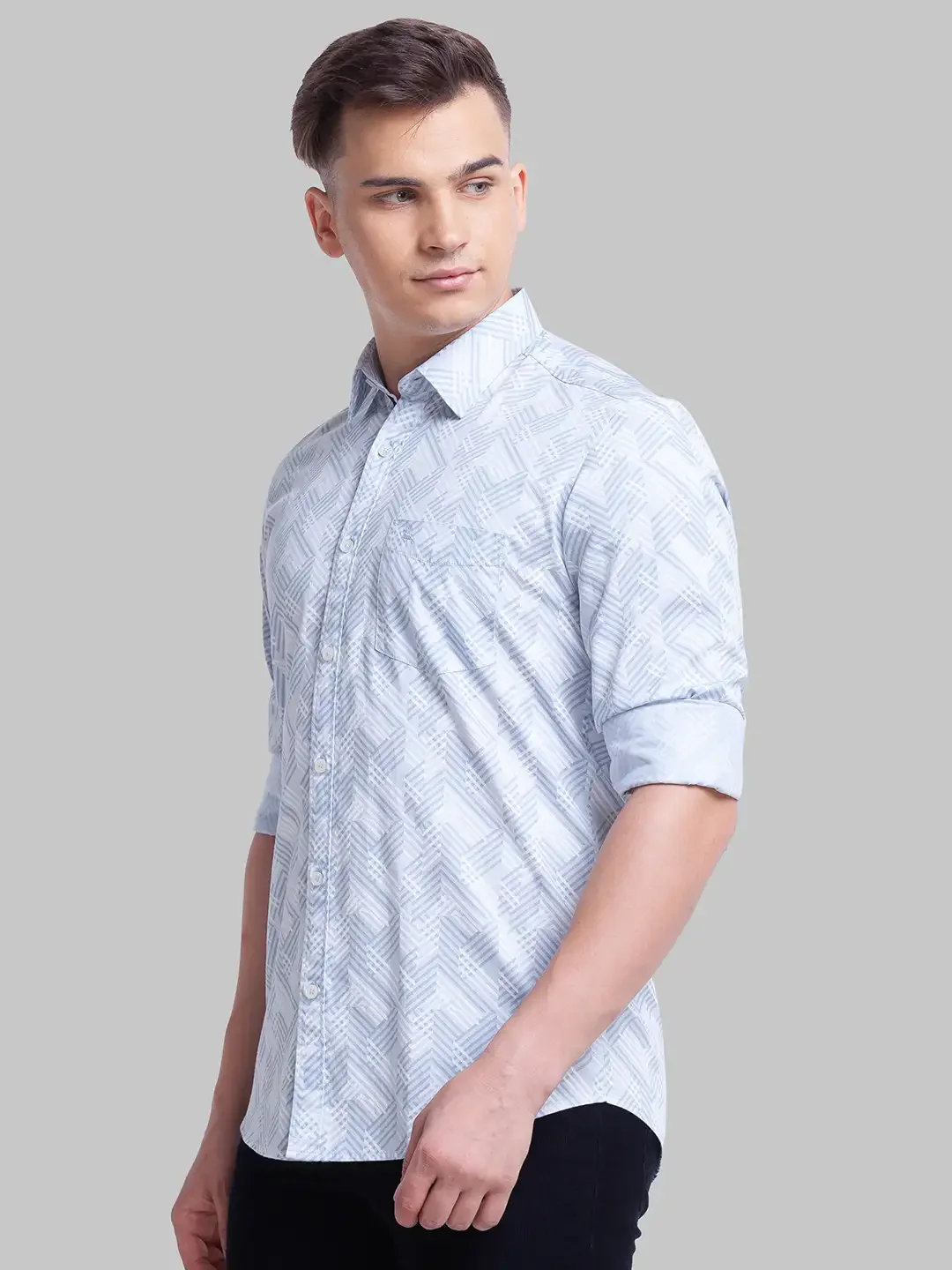 Men Blue Slim Fit Print Cotton Full Sleeve Shirts - Image 3