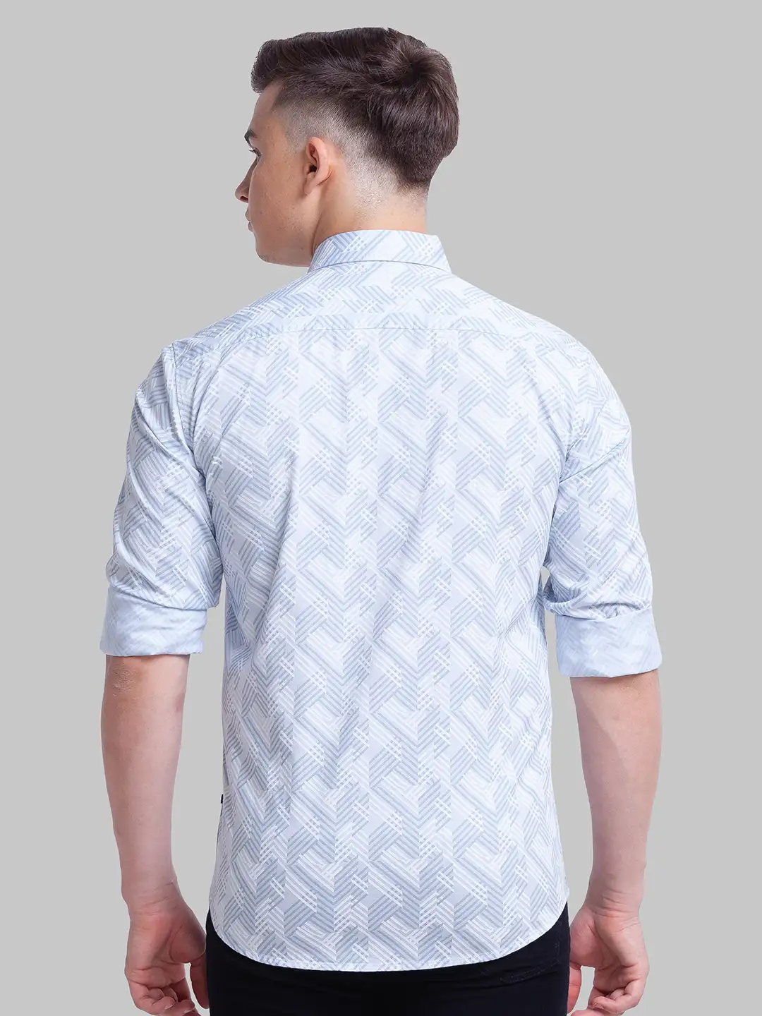 Men Blue Slim Fit Print Cotton Full Sleeve Shirts - Image 4