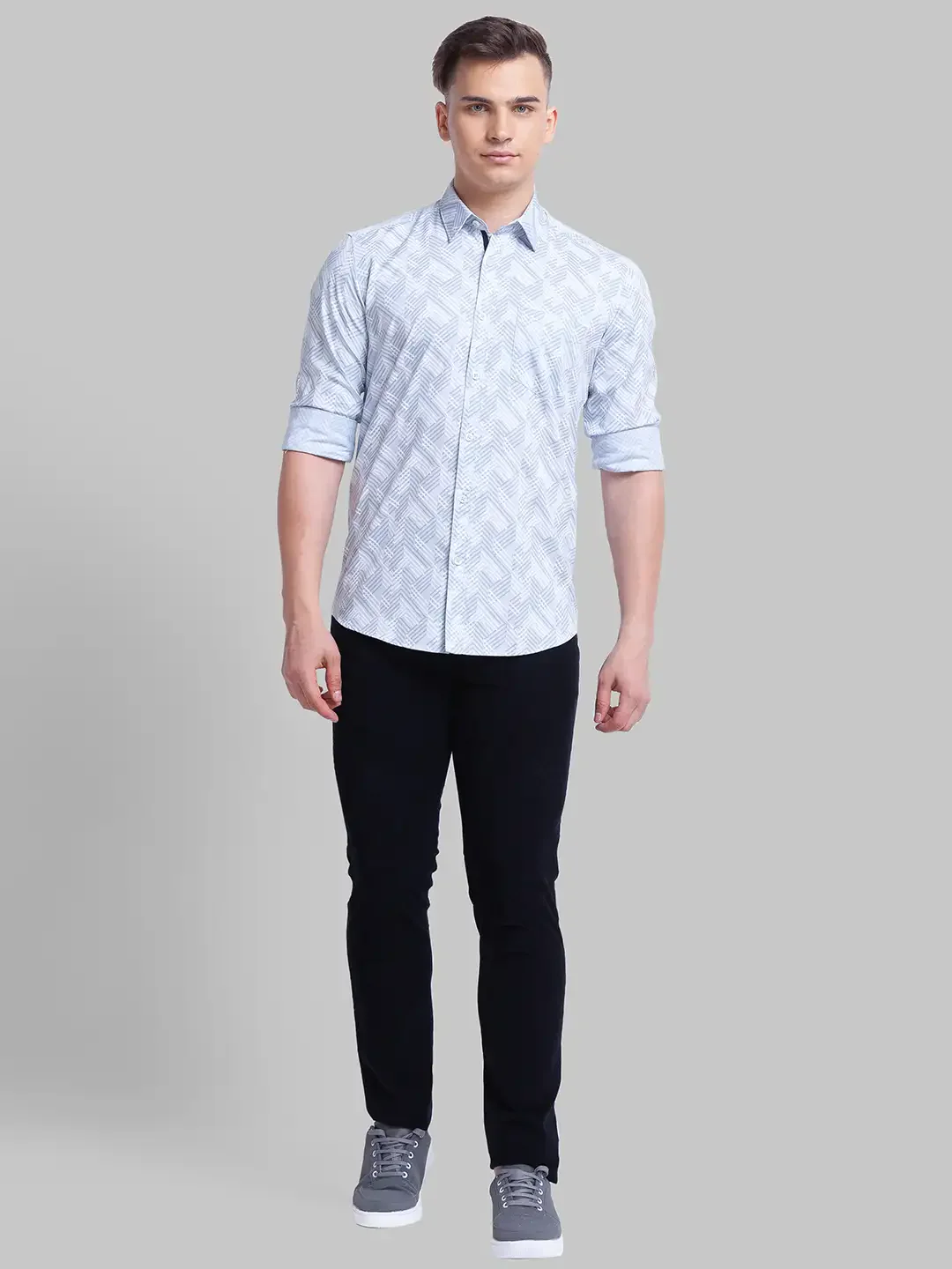 Men Blue Slim Fit Print Cotton Full Sleeve Shirts - Image 5