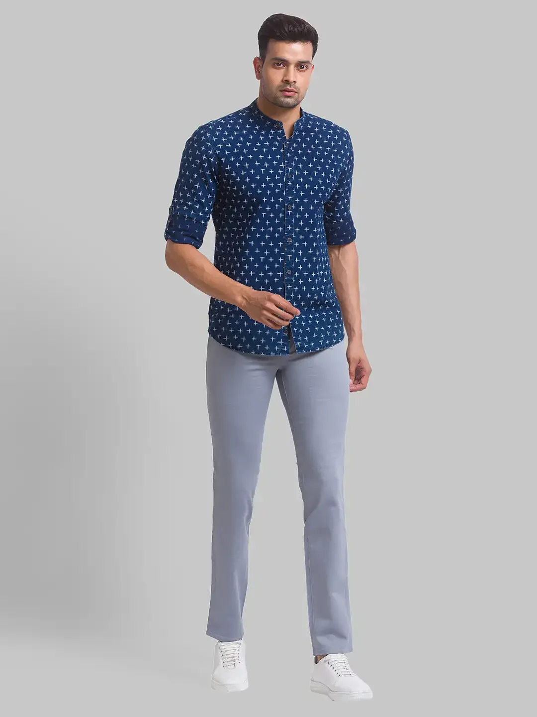 Men Blue Slim Fit Print Cotton Full Sleeve Shirts - Image 5