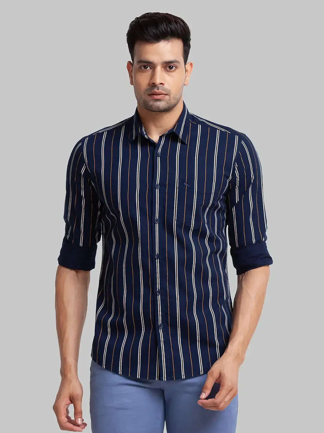 Men Blue Slim Fit Print Cotton Full Sleeve Shirts