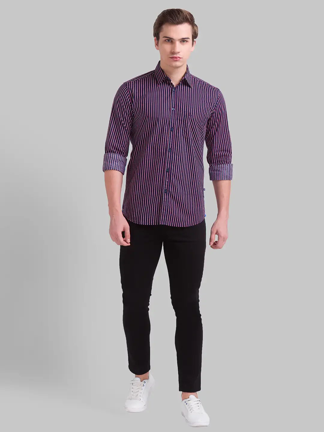Men Blue Slim Fit Print Cotton Full Sleeve Shirts - Image 5