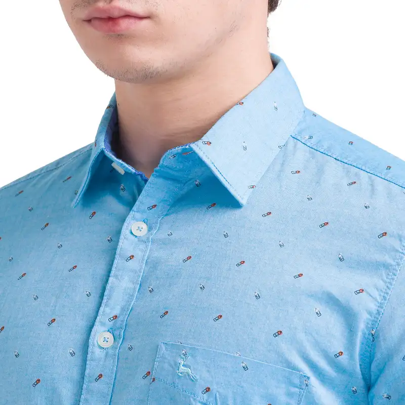 Men Blue Slim Fit Print Cotton Full Sleeve Shirts - Image 6
