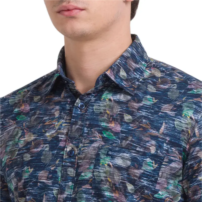 Men Blue Slim Fit Print Cotton Full Sleeve Shirts - Image 6