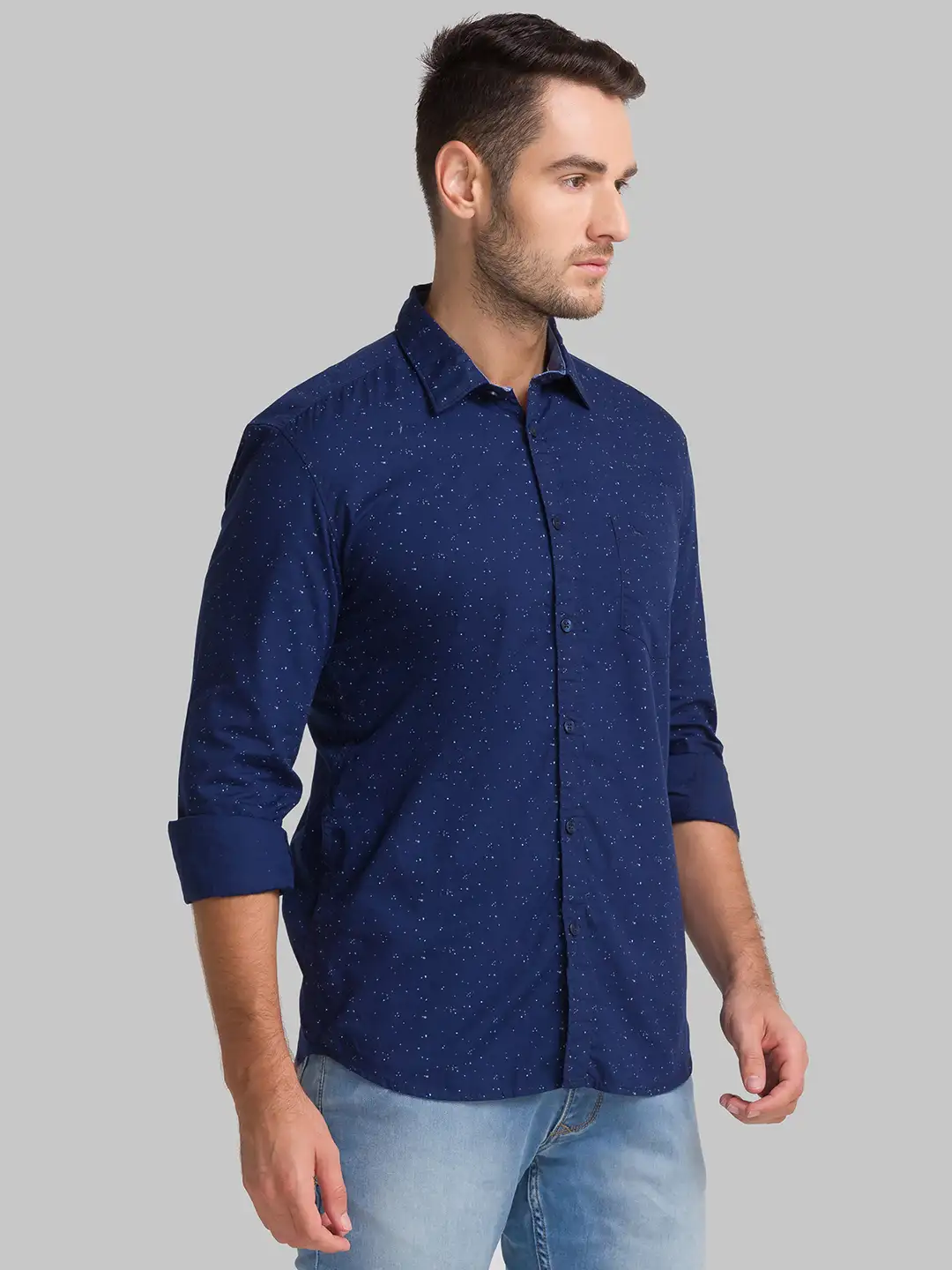 Men Blue Slim Fit Print Cotton Full Sleeve Shirts - Image 2