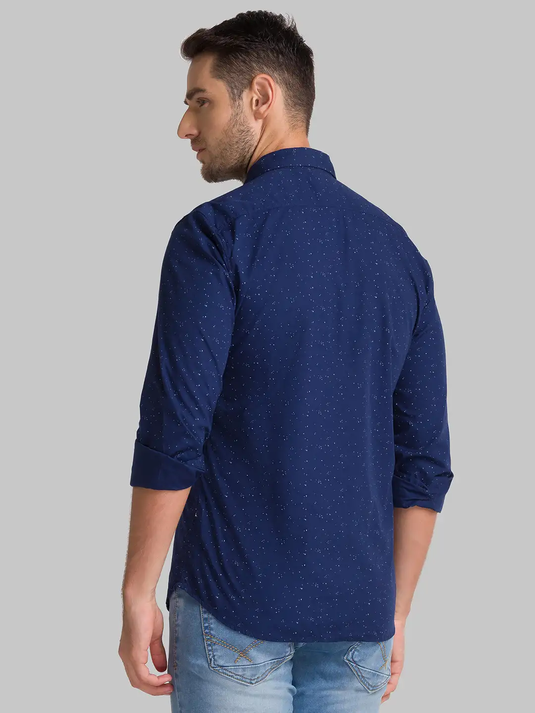 Men Blue Slim Fit Print Cotton Full Sleeve Shirts - Image 4