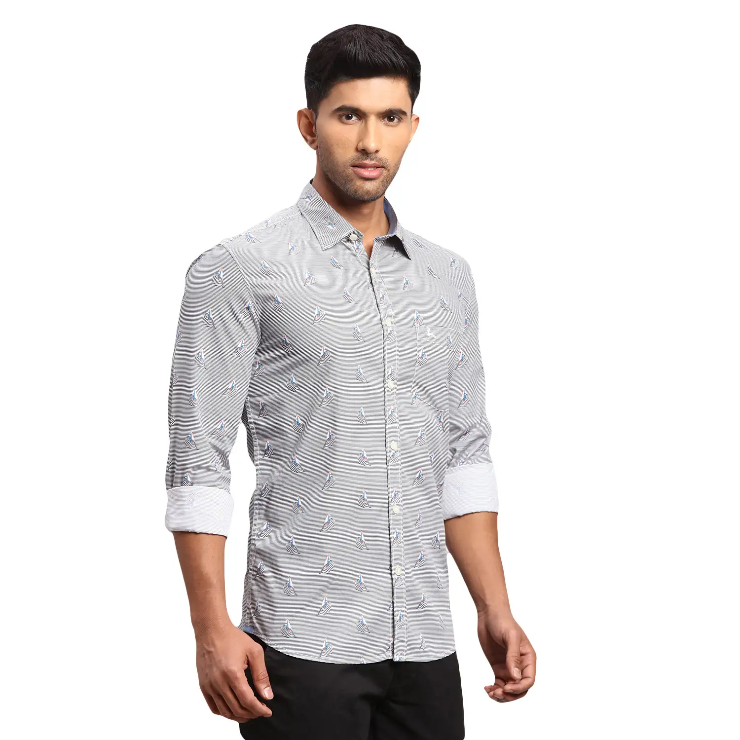 Men Blue Slim Fit Print Cotton Full Sleeve Shirts - Image 2