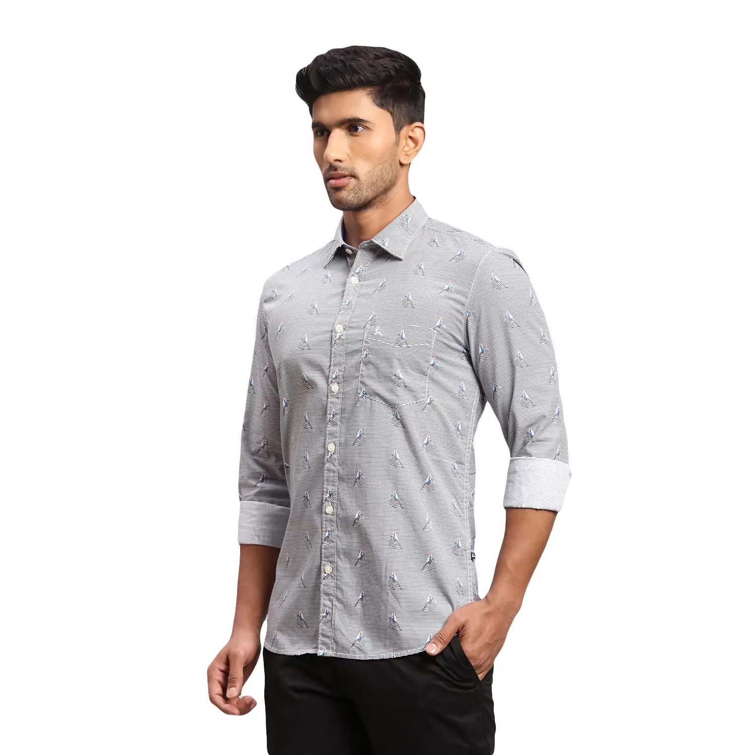 Men Blue Slim Fit Print Cotton Full Sleeve Shirts - Image 3