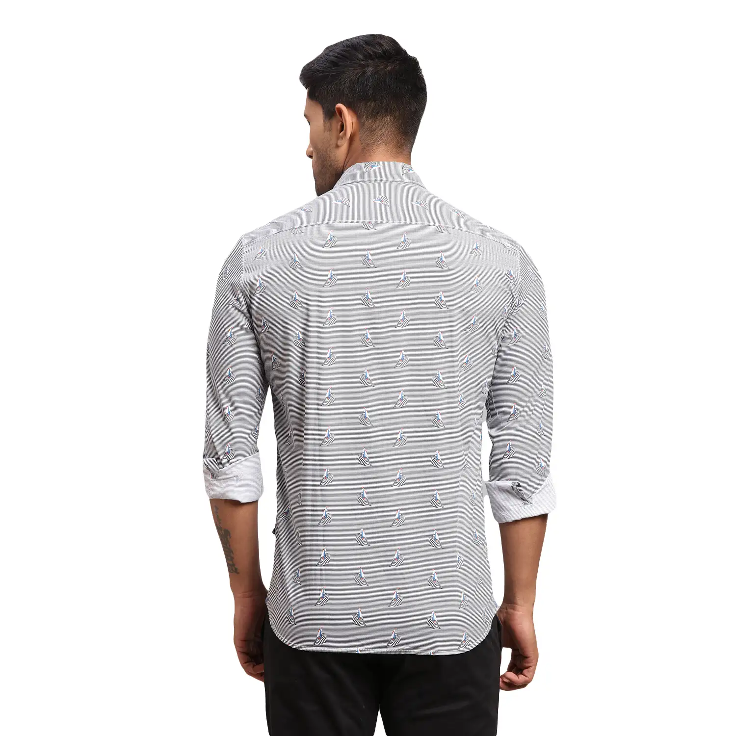 Men Blue Slim Fit Print Cotton Full Sleeve Shirts - Image 4