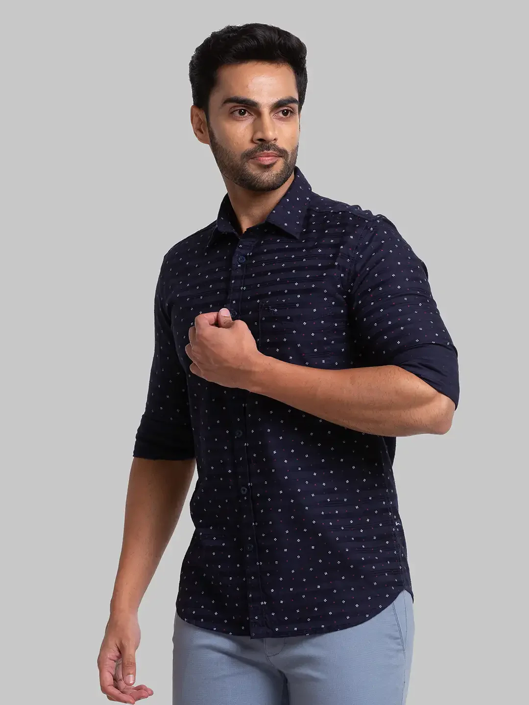 Men Blue Slim Fit Print Cotton Full Sleeve Shirts - Image 3