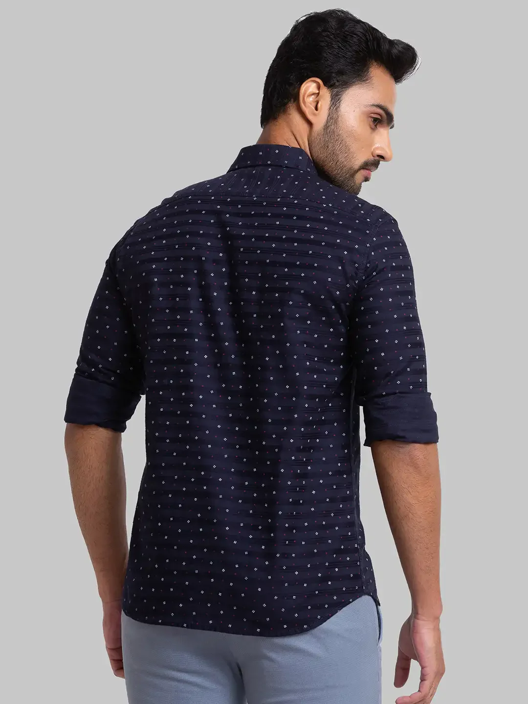 Men Blue Slim Fit Print Cotton Full Sleeve Shirts - Image 4