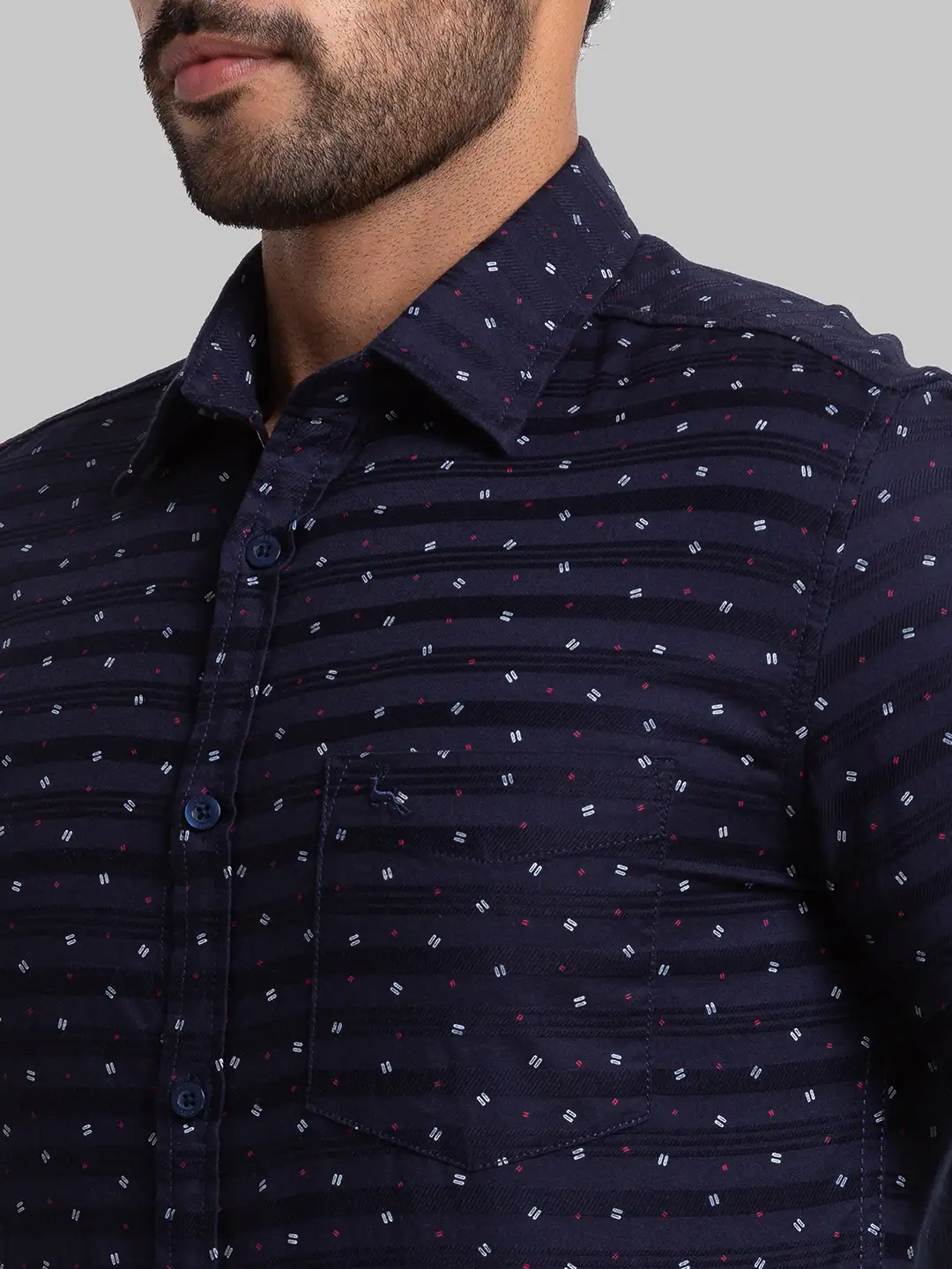 Men Blue Slim Fit Print Cotton Full Sleeve Shirts - Image 6