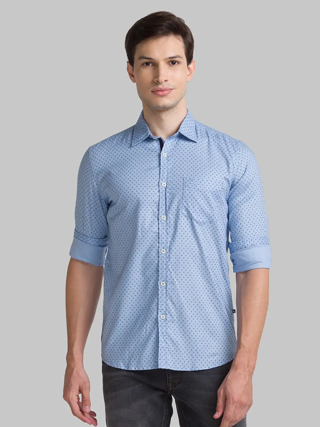 Men Blue Slim Fit Print Cotton Full Sleeve Shirts