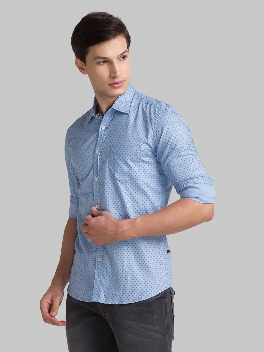 Men Blue Slim Fit Print Cotton Full Sleeve Shirts - Image 2