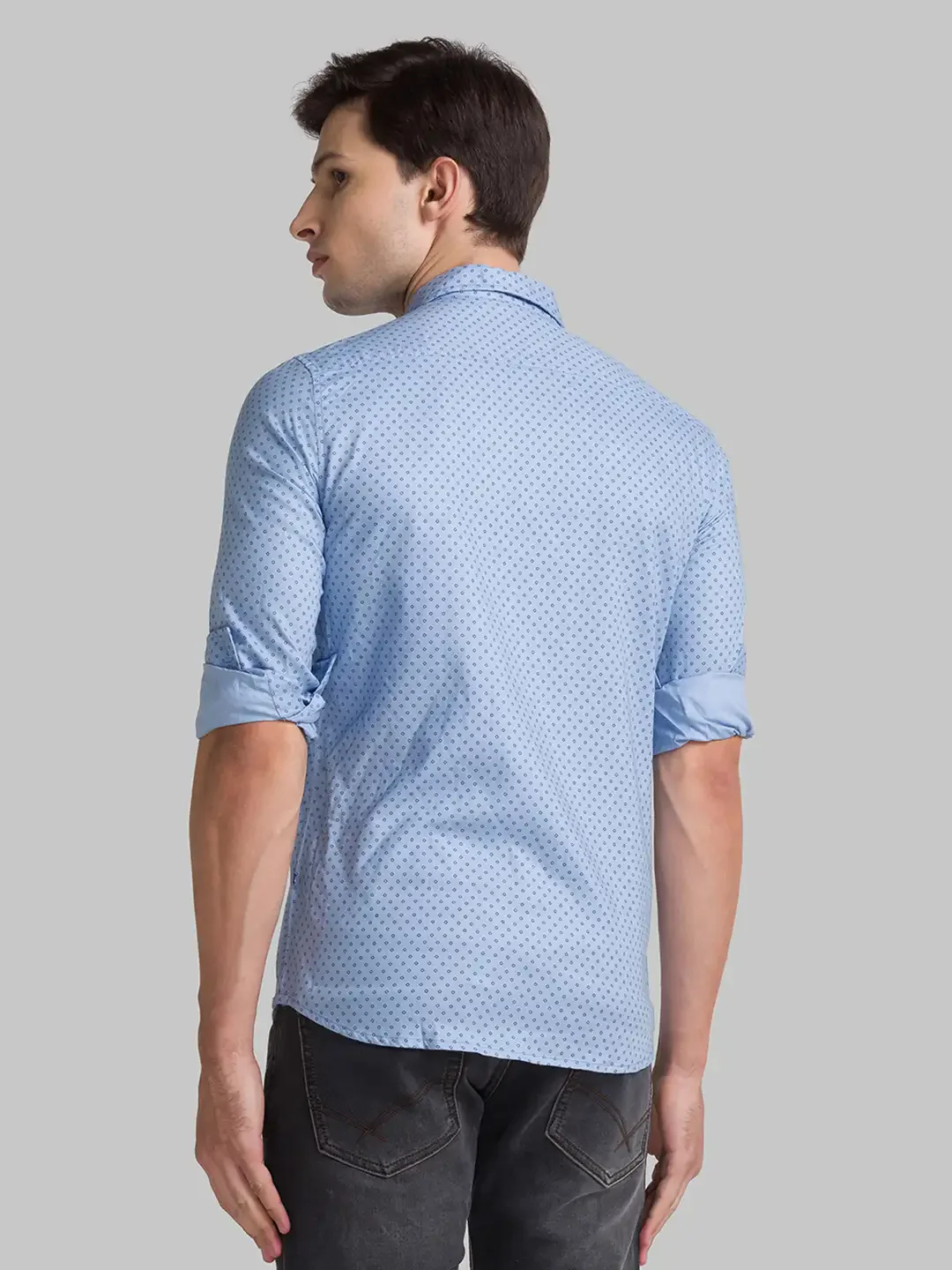 Men Blue Slim Fit Print Cotton Full Sleeve Shirts - Image 3