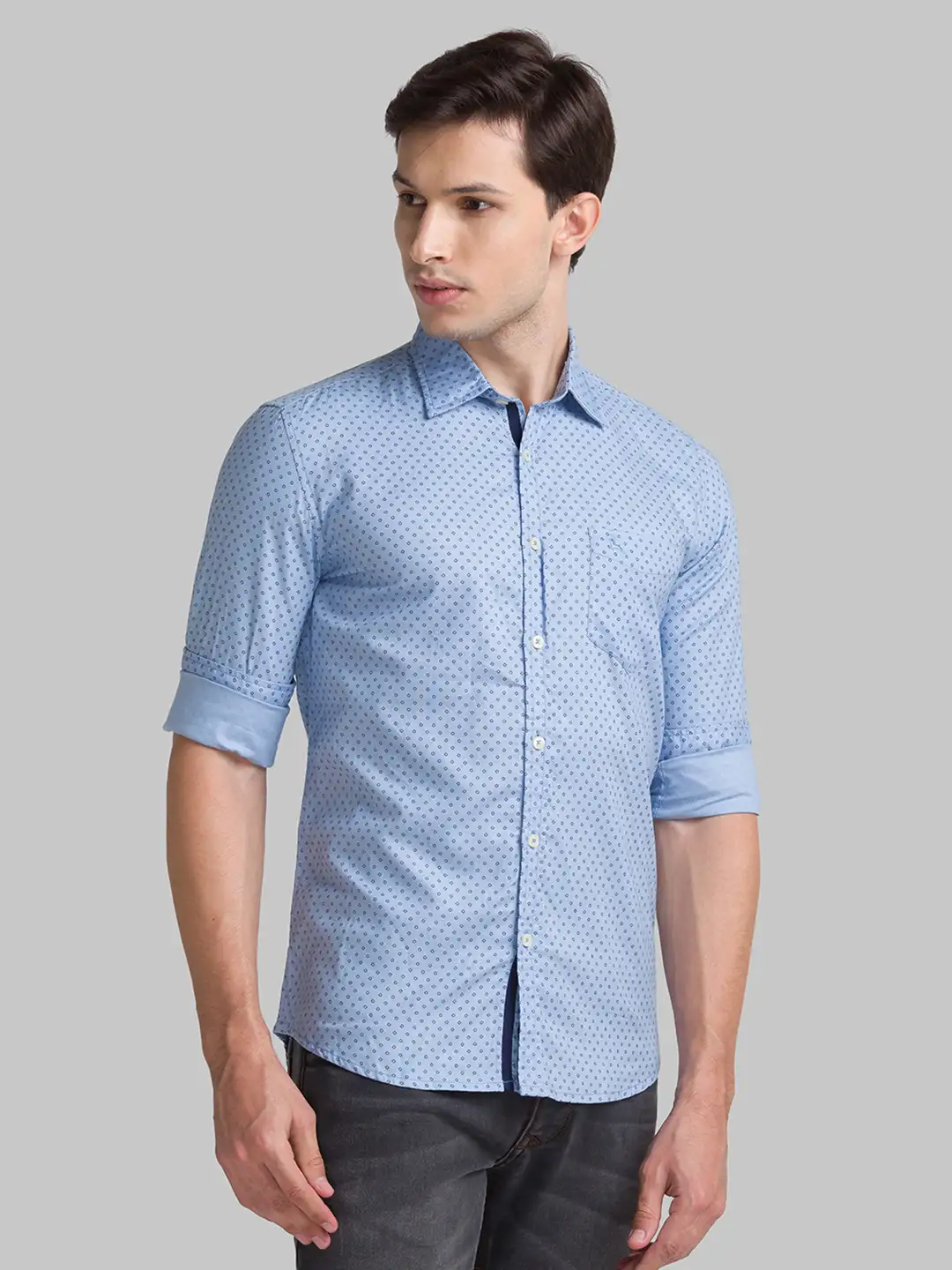 Men Blue Slim Fit Print Cotton Full Sleeve Shirts - Image 4