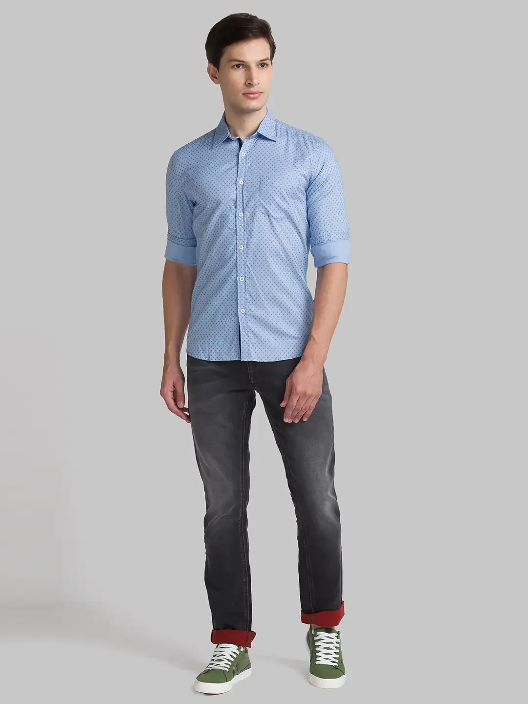 Men Blue Slim Fit Print Cotton Full Sleeve Shirts - Image 5