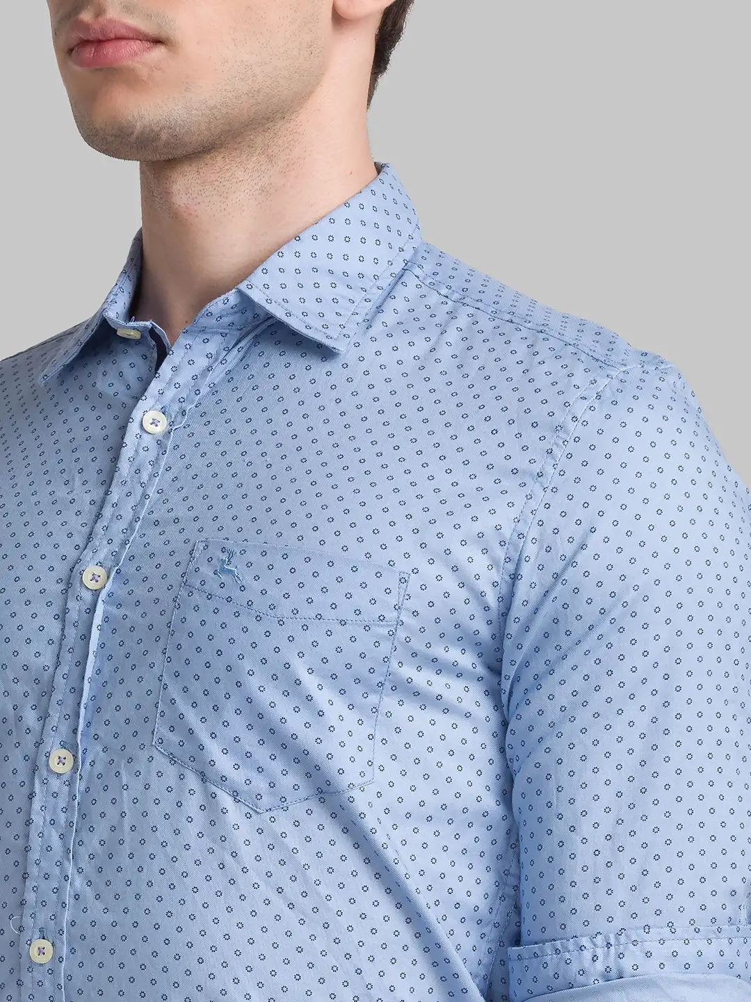 Men Blue Slim Fit Print Cotton Full Sleeve Shirts - Image 6