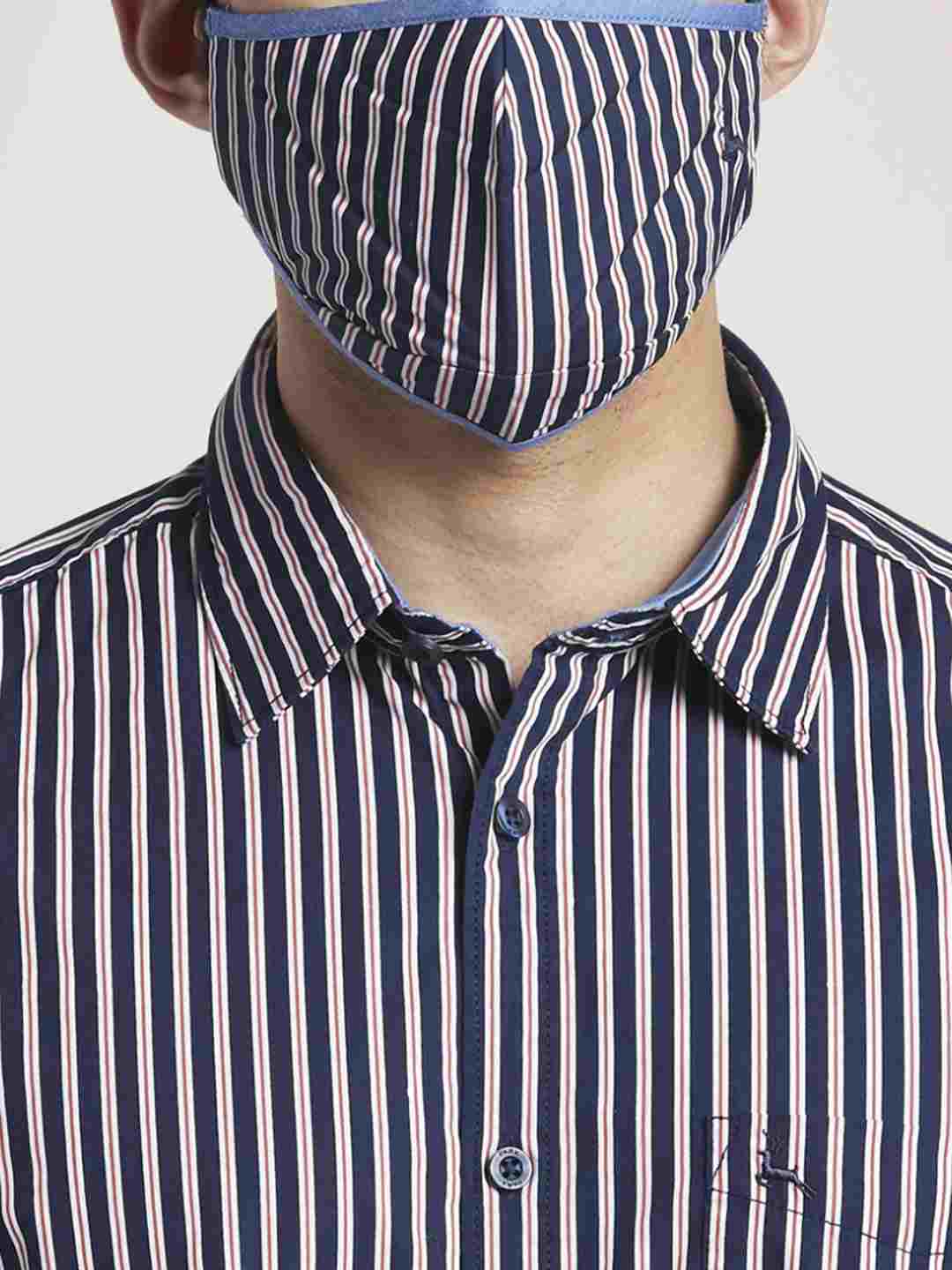 Men Blue Slim Fit Print Cotton Full Sleeve Shirts