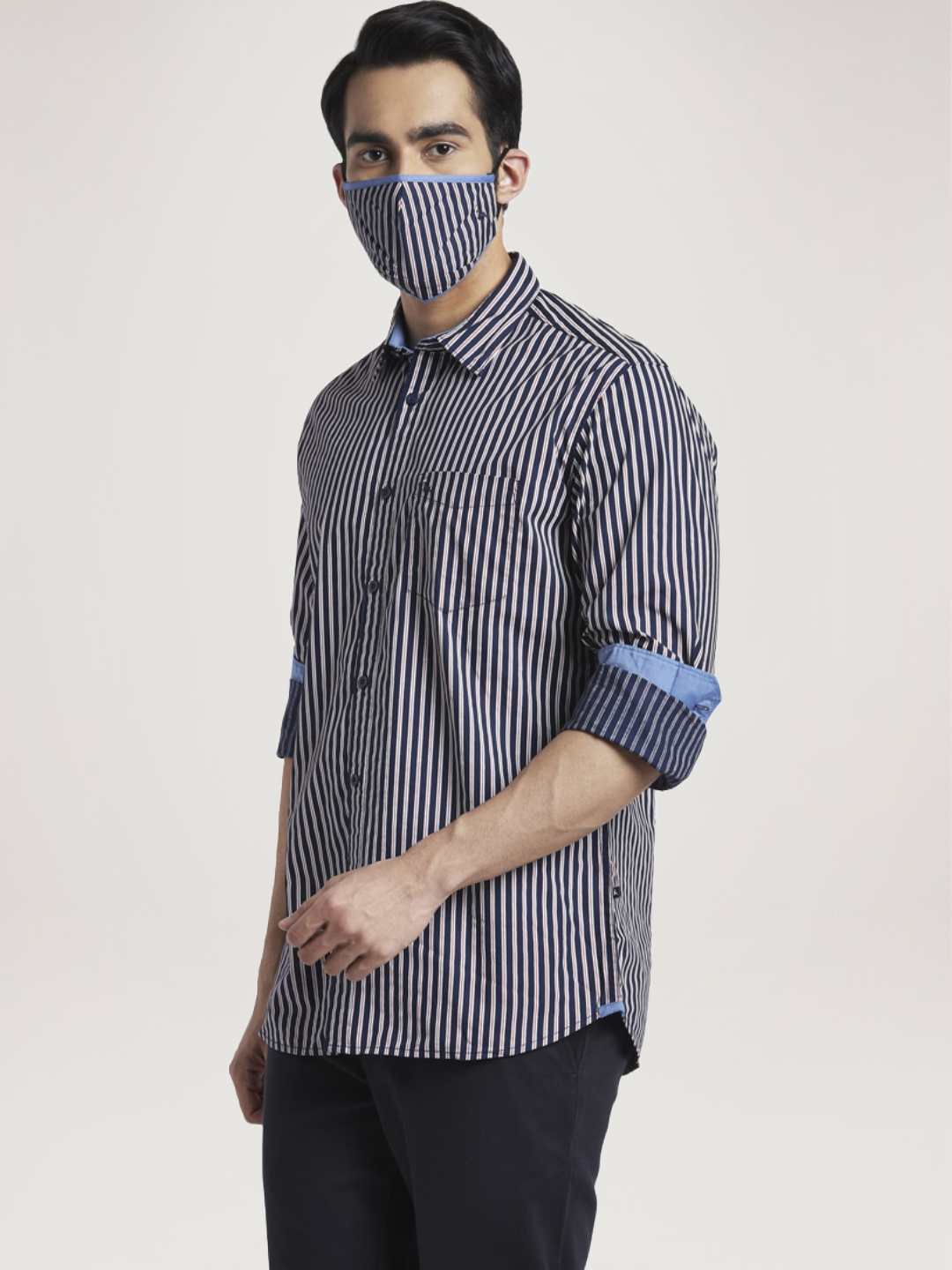 Men Blue Slim Fit Print Cotton Full Sleeve Shirts - Image 4