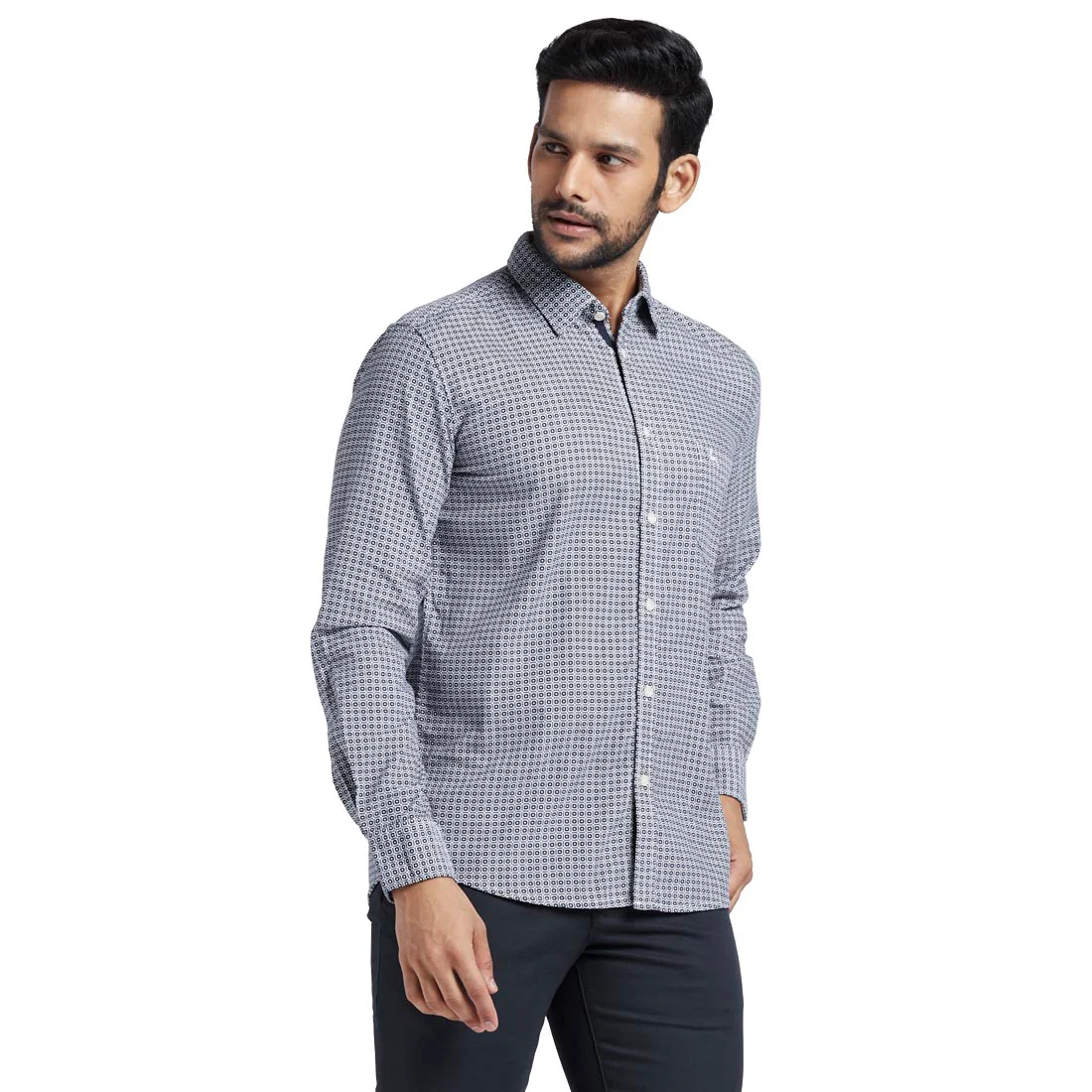 Men Blue Slim Fit Print Cotton Full Sleeve Shirts - Image 2