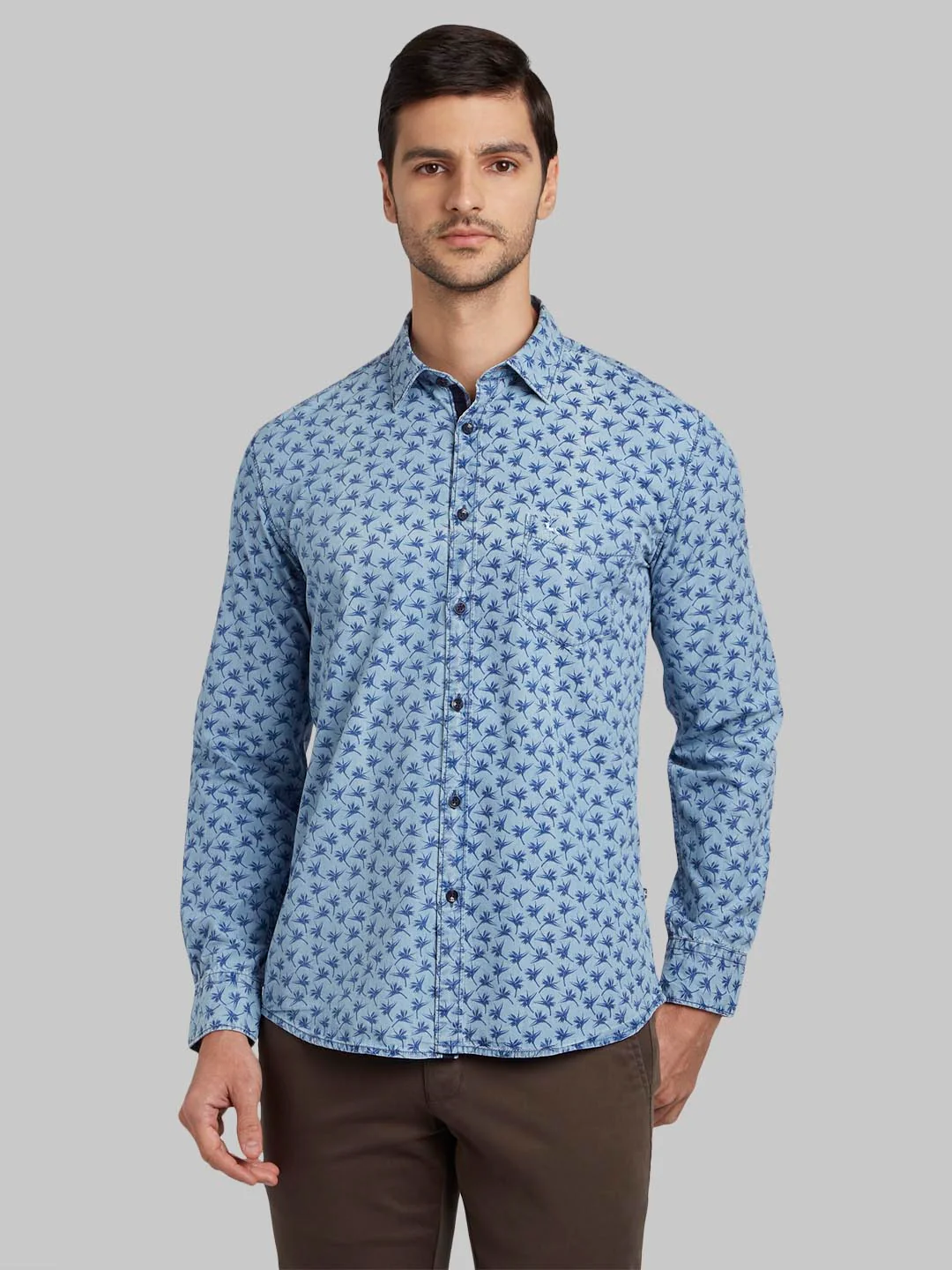 Men Blue Slim Fit Print Cotton Full Sleeve Shirts